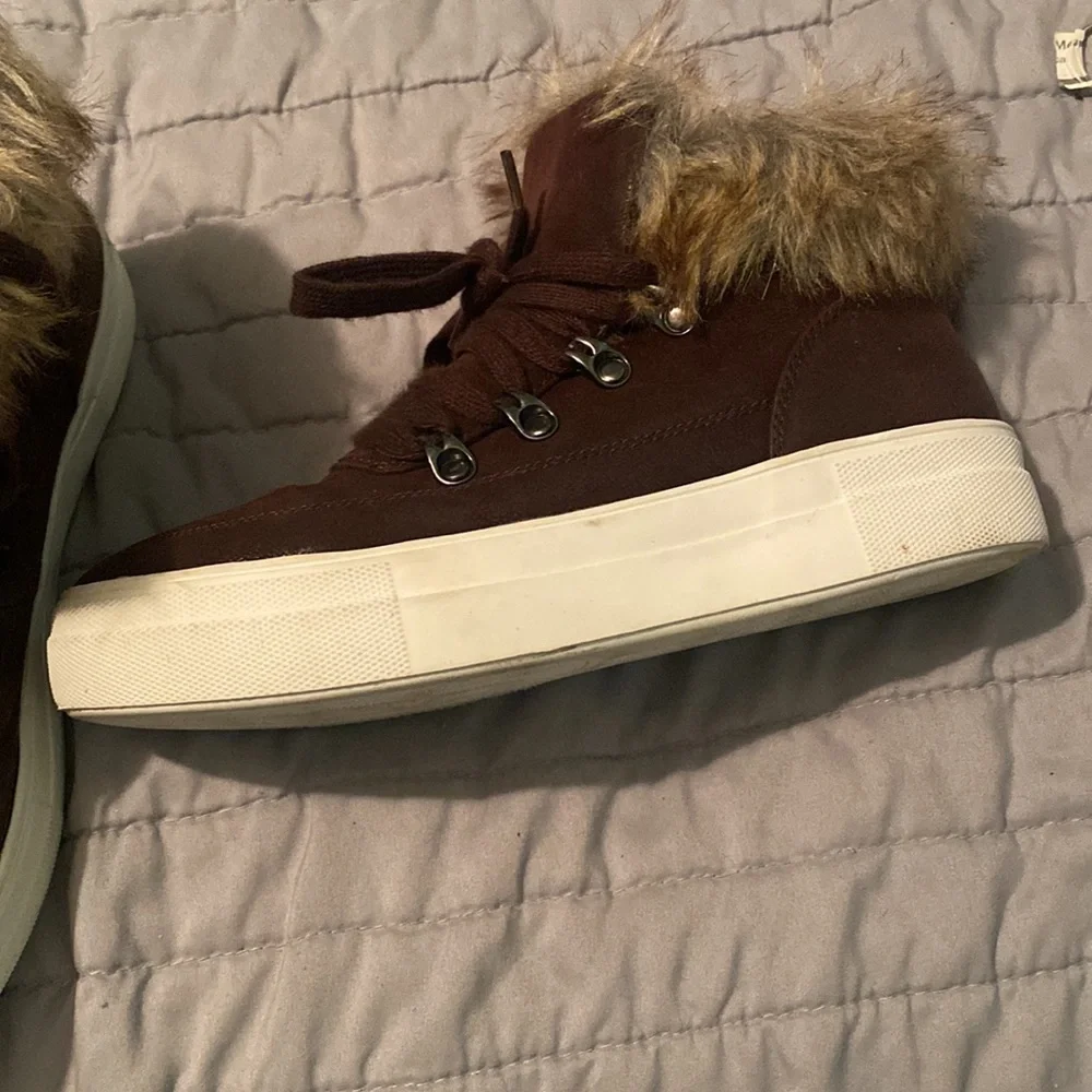 Soda Brown Platform Sneakers with Faux Fur
